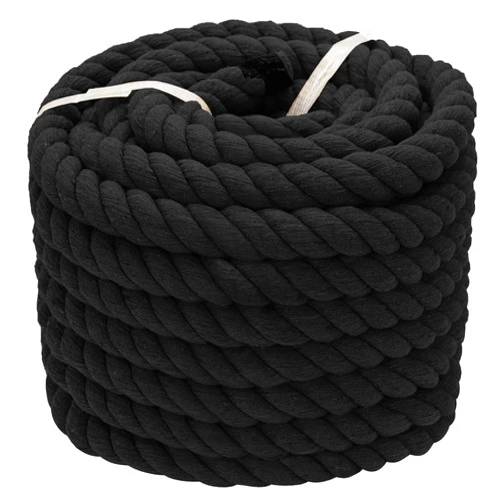 VEIZEDD Black Cotton Rope (1 in x 50 ft) Natural Twisted Cotton Rope for Crafts, Hanging Swing, Railings, Hammock, Home Decorating,Tug of War