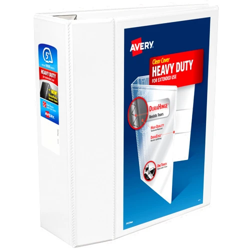 Avery Heavy-Duty View 3 Ring Binder, 5 Inch One Touch EZD Rings, 1,050-Sheet Capacity, 2.3/4.8 Inch Wide Spine, Customizable Clear Cover and Spine, 1 White Binder (79106)