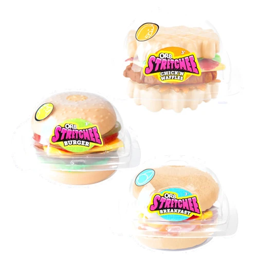 The Orb Factory ORB Stretchee Foodz - Secret Menu 3 Pack - Mix and Match, Stretch, and Even Squeeze This Hamburger and Sandwich Trio for Stress Relief - Original Sensory/Fidget Play Food Toys for Kids and Adults