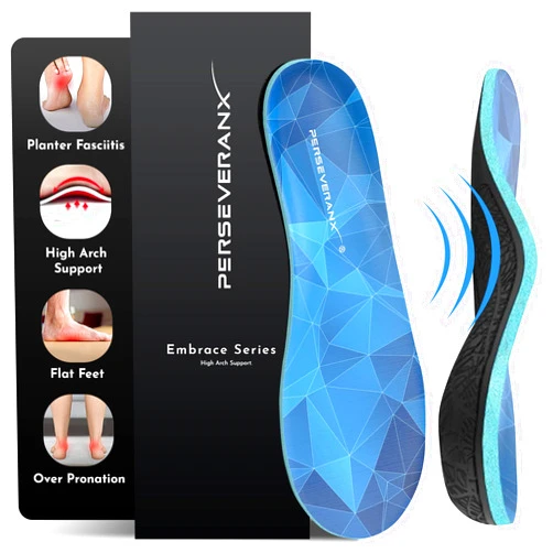 Perseveranx NASA Grade Plantar Fasciitis Insoles – High Arch Support Insoles Men Women - Shoe Insoles for Plantar Fasciitis Relief - Absorb Shock & Relieve Flat Foot Pain - Orthotics Inserts for Work & Standing