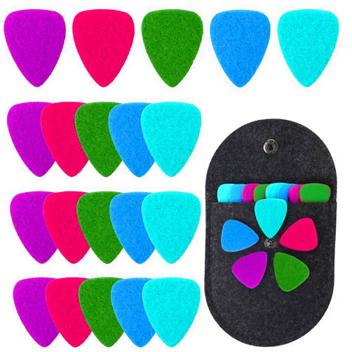 Mozeat Lens 20 Pieces Felt Ukulele Picks Felt Heart Shape Pick with Pick Holder Case Multicolored Felt Thumb Picks Easy Grip Cute Ukulele Picks for Bass, Ukulele, Guitar