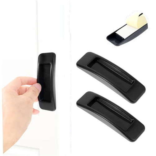 Salbsever 4PCS Self-Stick Instant Drawer Handle Helper Adhesive Cabinet Handles Black Screen Door Handle Multipurpose Knob Helper Plastic Opening Stick-on Handles for Door Window Wardrobe Handle Instant Cabinet