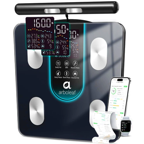 Arboleaf Smart Scale for Body Weight, 8-Electrode Dual-Frequency BIA Digital Bathroom Scale, 7-in-1 Display for BMI, Body Fat & Muscle Mass, 50+ Metrics in App, Body Composition Analyzer