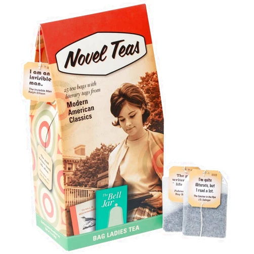 Bag Ladies Tea Novel Teas - Book Lover's Gift of Modern American Classics Tea contains 25 teabags individually tagged with literary quotes for the book lover, made with the finest English Breakfast tea.