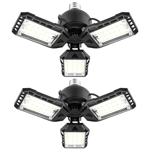 Aoretic LED Garage Lights Bulb 2 Pack -80W, 8000LM 6500K Led Shop Light with 3 Deformable Panels, Basement Barn Light Garage Ceiling Lights, E26/E27 for Garage, Warehouse, Shop, Basement