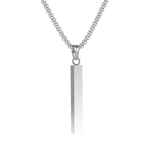 NAIQUBE Bar Pendant Necklace For Men Stainless Steel Box Chain Pendant Men’s Necklace Jewelry Length 22inch