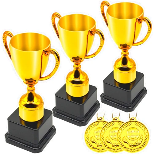 GLMSA Fun Gold Plastic Trophies 6 Pack -Medals for Awards, Award Trophy Cup Set for Superstar Kids - Champion Celebrations, Sports Galore, and Victory Vibes -Style 1st Place Gold Medals for Kids