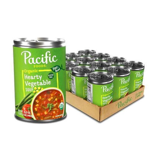 Pacific Foods Organic Hearty Vegetable Soup, Plant Based, 16.3 oz Can (Pack of 12)