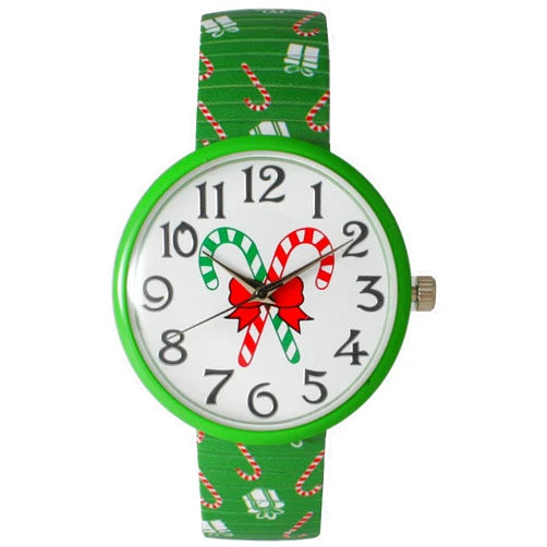 Artist Unknown Christmas Stretch Watch with Special Design on Band (Christmas Candy Green)