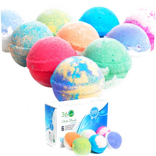 360Feel Bath Bombs Gift Set 6 Large USA made -Made with Essential Oil -All Natural Organic Bath Fizzies- Gift ready box - Aromatherapy Organic Bath Bomb for Women Men and Kids - Gift ready box