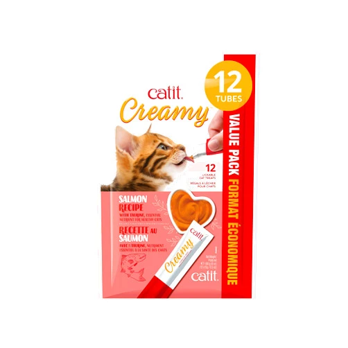 Catit Creamy Lickable Cat Treat, Healthy Cat Treat, Salmon, 12 Pack