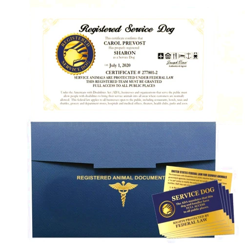 WORKINGSERVICEDOG.COM Official Registered Service Dog Certificate – Customized Certificate – Duplicate Copy - Registered Animal Documents Certificate Folder – Five Service Dog Law Handout Cards