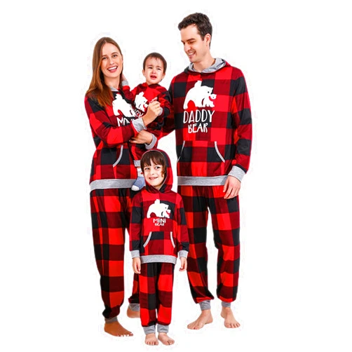 FULA-bao Holiday Family Pajamas Matching Sets Christmas PJs with Mama Bear Printed Romper Plaid Pants Sleepwear