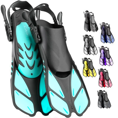 CAPAS Snorkel Fins, Swim Fins Travel Size Short Adjustable for Snorkeling Diving Adult Men Women Kids Open Heel Swimming Flippers