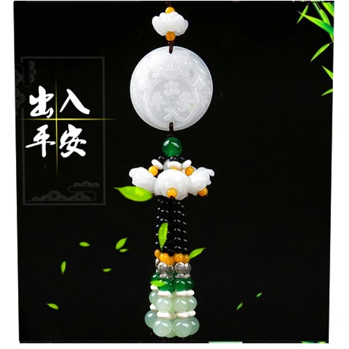 Wening White Crystal Car Hanging Decoration & Lotus Gourd Jade Buckle Dangling Ornaments Rearview Mirror Charms Pendant Amulet Pray PI XIU for Luck Safety (White Safe Access Lotus)