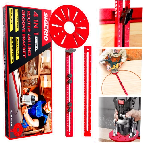 Sigerio New 4 in 1 Router Milling Groove Bracket, Aluminum Alloy Router Circle Cutting Jig, Multifunctional RouterGuide Cutting Large Circles from 10