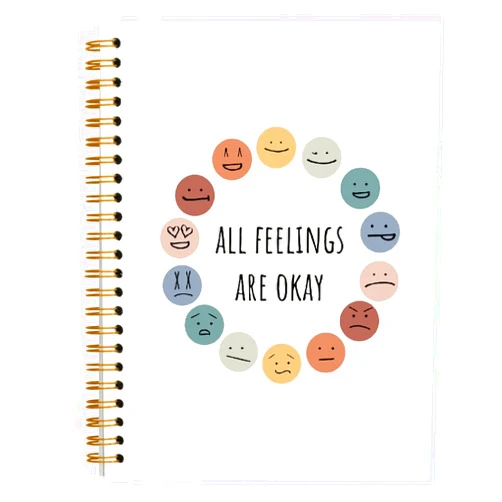 Tizzer All Feelings are Okay Mental Health Feelings Emotions Wheel Lined Hardcover College Ruled Spiral Notebook Journal for Work Notes Journaling 5.5×8.3 Inch,Mental Health Awareness Gifts