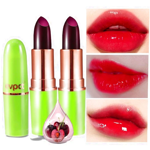 evpct 2Pcs Black Red Cherry Color Changing Magic Lipstick Tinted Lip Balm Stain Gloss Set PH Lazy Lipstick Waterproof Color Change Changing Jelly Lipstick labiales magicos mate 24 horas originales