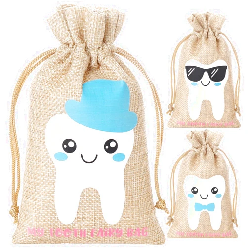Hopttreely Tooth Fairy Bag for Boys Pouch, 3PCS Fairy Keepsake Bag to Place Under Pillow, Blue Tooth Fairy Pouch for Boys Keepsake Gift for Baby Kids and Children Milk Teeth Container Box for Toothfairy