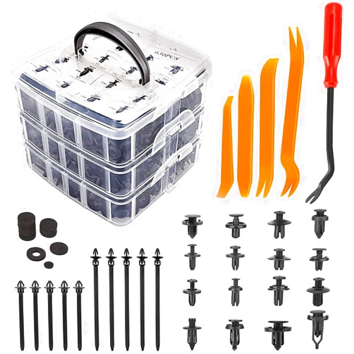 Aodigesa 675Pcs Car Retainer Clips, Bumper Fender Plastic Rivet,16 Most Popular Sizes Nylon Push Pin Set, Auto Body Door Panel Fastener Trim Remover Kit for Toyota GM Ford Honda Acura Chrysler