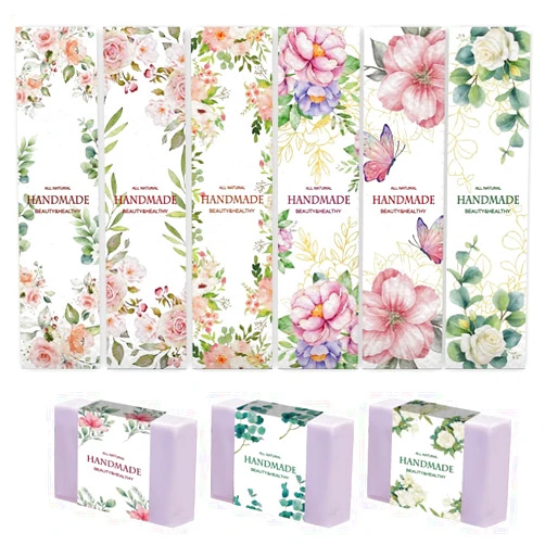PH PandaHall 90PCS Handmade Wrap Label Tape, 9 Styles Watercolor Botanical Border Soap Wrapper Vintage Flower Soap Labels Soap Sleeves Covers for Soap Lotion Bars Bath Gift Wrapping, 8.2x1.9inch