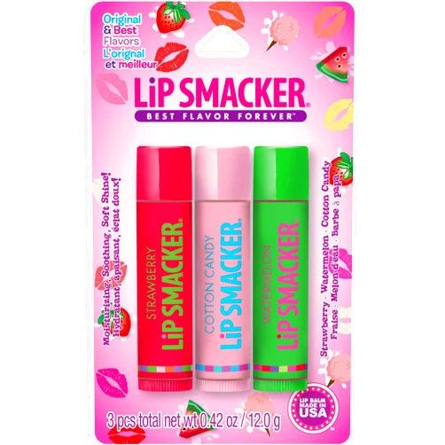 Lip Smackers Flavored Lip Balm Original & Best - Moisturizing, Soothing Trio Strawberry, Watermelon, & Cotton Candy