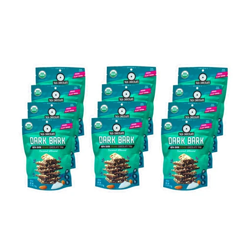 Taza Chocolate Organic Stone Ground 80% Dark Bark Snacking Thins, Coconut Almond, 4.2 Ounce (Pack of 12)