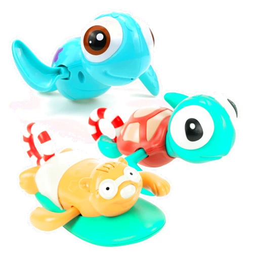 DUCKBOXX XX Wind-up Bath Toys Bundle (3 Pack) : Swimming Sea Turtle (Blue) & Beach Buddy (Pull-String 2pcs) for Kids