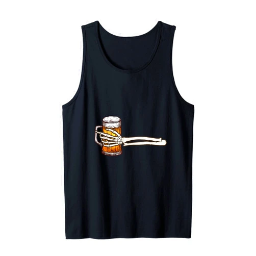 Funny Skeleton Drinking Beer Hand Halloween Clothes Tank Top