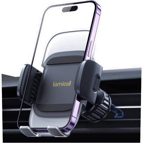 Lamicall Car Phone Holder Vent - Upgraded Spring Loaded Hook [Big Phone Friendly] Air Vent Cell Phone Holders for Your Car Mount Automobile Hands Free Cradle for iPhone 16 15 14 13 Pro Max Smartphone