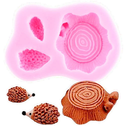 Xmoldnms Tree Stump Candy Fondant Mold Hedgehog Cake Decoration Silicone Molds for Cupcake Topper Chocolate Candy Polymer Clay Gum Paste