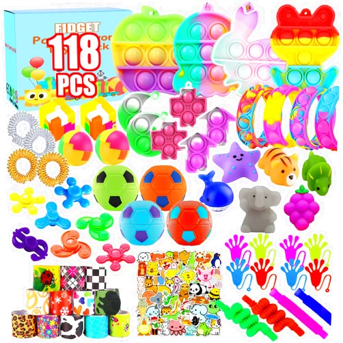 Kunsuitn 118 Pcs Fidget Toys for Kids, Stress Sensory Toys Pack Party Favors Kids Anxiety Autism ADHD, Treasure Box Classroom Prizes, Pinata Fillers Goodie Bags Stuffers Gift Bag