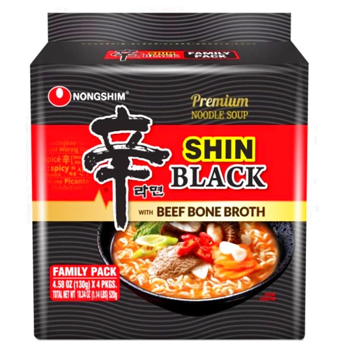 Samyang Nongshim Shin Black Ramen Instant Noodles,Rich Bone Broth,Microwave Meals,Top Spicy Ramen Soup,4 packs