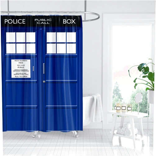 Besaomeom Police Call Box Bathroom Curtain Blue Door Shower Curtain Bathroom Decor Set with Hooks Waterproof Washable 72 x 72 inches-Blue