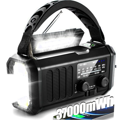 QAUYYW10000mAh/37000mWh Emergency Hand Crank Radio AM/FM with LED Flashlight Solar Radio, Portable Weather Radio, Emergency Cell Phone Charger for Family Outdoor Camping and Emergency Rescue Us