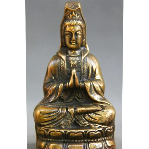 FENGWXINW Statue Ornament Sculpture Statue Chinese Buddhism Bronze Statue of Guanyin Bodhisattva with Lotus Flower