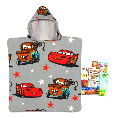 Disney Cars Hooded Towel Set for Kids, Girls, Boys - Lightning McQueen Bath Towel Poncho Bundle with Tattoos, More | Disney Cars Bathroom Set