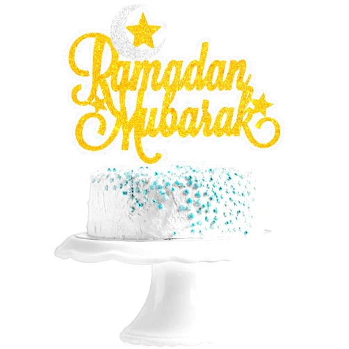 Caiwowo Ramadan Mubarak Cake Topper - Eid Mubarak Party Moon Srar Cake Décor - Muslim Islam Eid Al Fitr & Eid Al Adha Festival Baby Shower Birthday Party Decorations