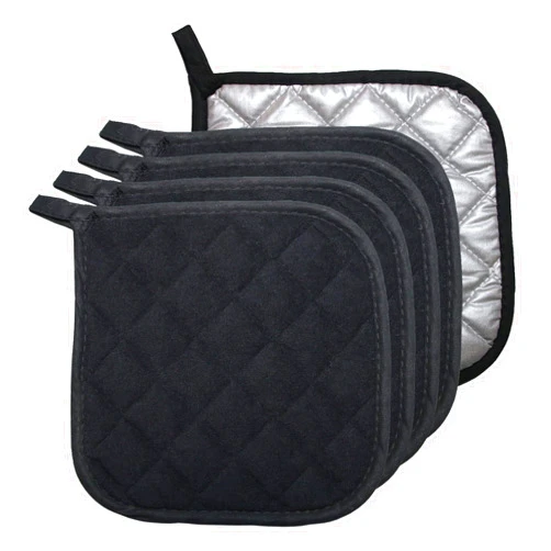 Bestjoy 5 PCS Pot Holders for Kitchen, Cotton Potholers with Great Heat Resistance, Hot Pads, Trivets for Cooking and Baking Black