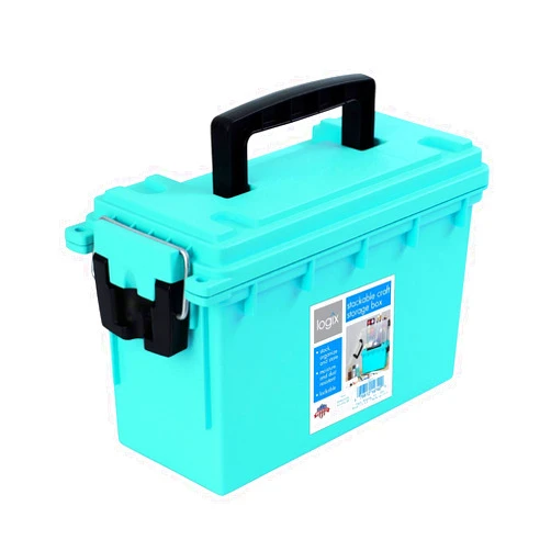 Logix 12533 Stackable Craft Storage Box with Handle, Locking Art Supply Box, Plastic Storage Containers with Lids, Craft Organizer Box, Teal