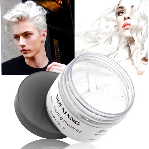 VOLLUCK White Hair Color Wax Pomades 4.23 oz - Natural Hair Coloring Wax Material Disposable Hair Styling Clays Ash for Cosplay, Party (White)