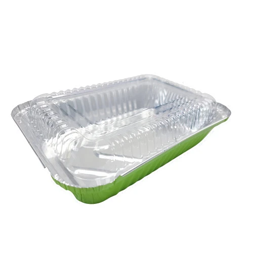 KitchenDance.com KitchenDance Colored 1.5 LB Shallow Foil Oblong Pan w/Plastic Lid - Aluminum Pans with Lids for Commercial and Home Kitchens - Durable Foil Containers with Lids for Cooking, Freezing, Storing - 6417P