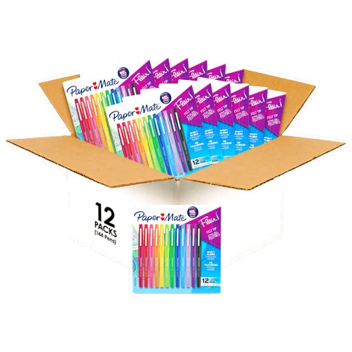 Paper Mate Flair Felt Tip Pens, Medium Point (0.7mm), Assorted Colors, (Pack of 12, 144 Count Total)