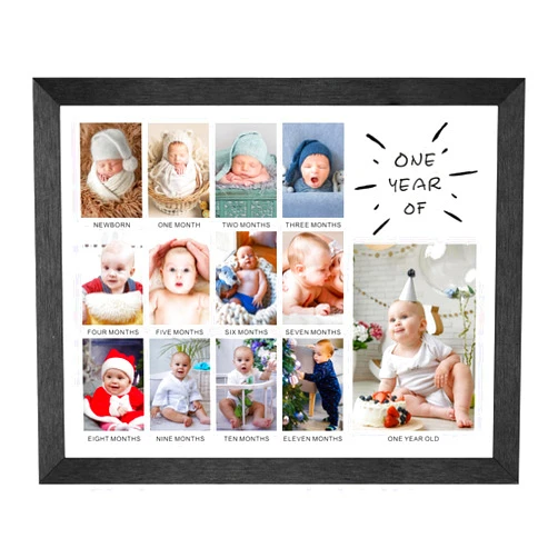 comurdyo My Baby First Year Picture Frame 12 Months Baby Keepsake Photo 13 Photo Inserts First Birthday Monthly Photo Collage Gender Neutral Baby Milestone Wall Hangins New Mom Gift (White1)