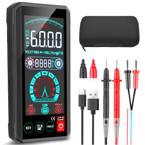 Neoteck Rechargeable Multimeter with Smart Touch Screen 6000 Counts Digital Multimeter NCV Volt Meter Tests Voltage Current Resistance Continuity Duty-Cycle Capacitance Temperature Frequency TRMS