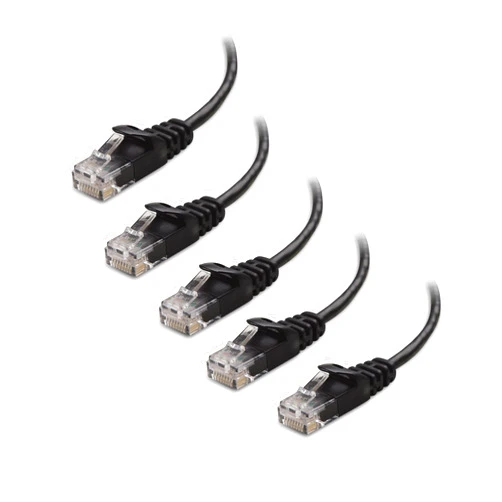 Cable Matters 10Gbps 5-Pack Snagless Cat 6, Cat6 Ultra Thin Ethernet Cable 10 ft (Thin Cat6 Cable) in Black