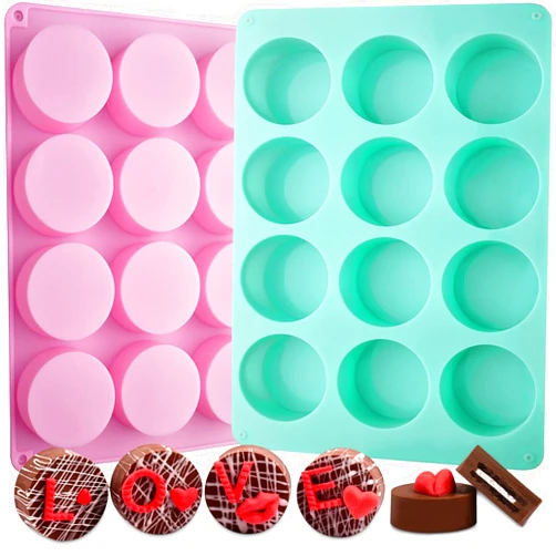 Actvty Round Chocolate Cookie Molds, New Size 12-Cavity Cylinder Chocolate Cover Cookie Silicone Molds for Candy Mini Cakes Jelly Baking（2 Pack）