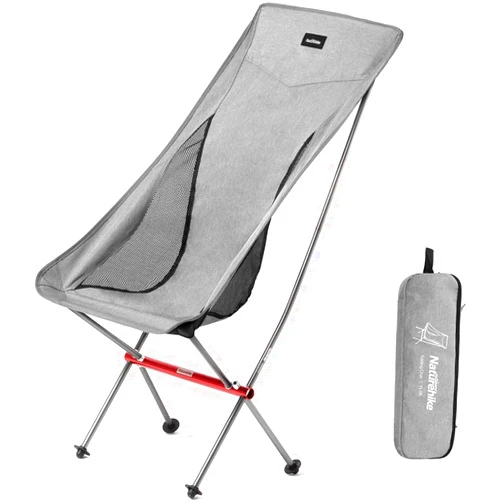 Naturehike Grey Camping Chair, Folding Lightweight Portable Compact Chair, Large Heavy Duty 330lbs for Adults, Hiking Camp Backpacking Travel Beach Picnic Fishing with Storage Bag