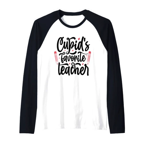 Cupid's Favorite Teacher Valentine's Day Hearts Cupid's Favorite Teacher Valentines Day Hearts Teaching Raglan Baseball Tee