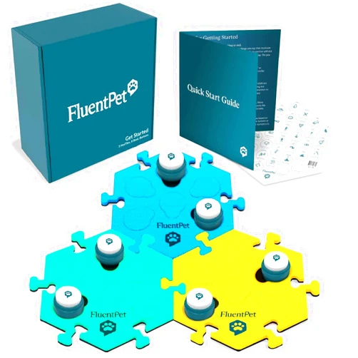 FluentPet Get Started Kit - Set of 6 Talking Buttons with Batteries Included for Dogs & Cats and 3 HexTiles - Customizable Cat & Dog Training Buttons for Communication - Talking Button Gift Set